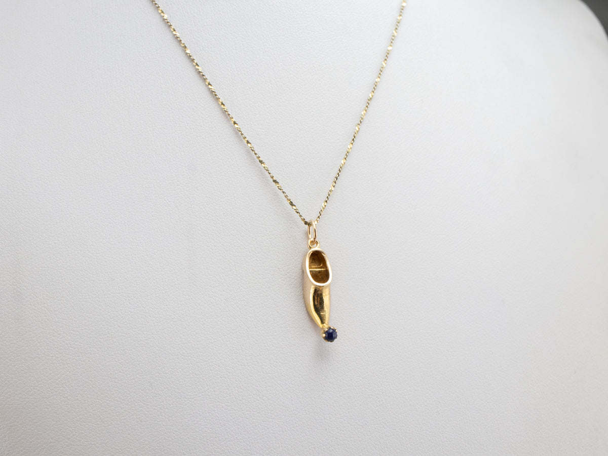 Gold Pointed Slipper Charm with Lapis Accent