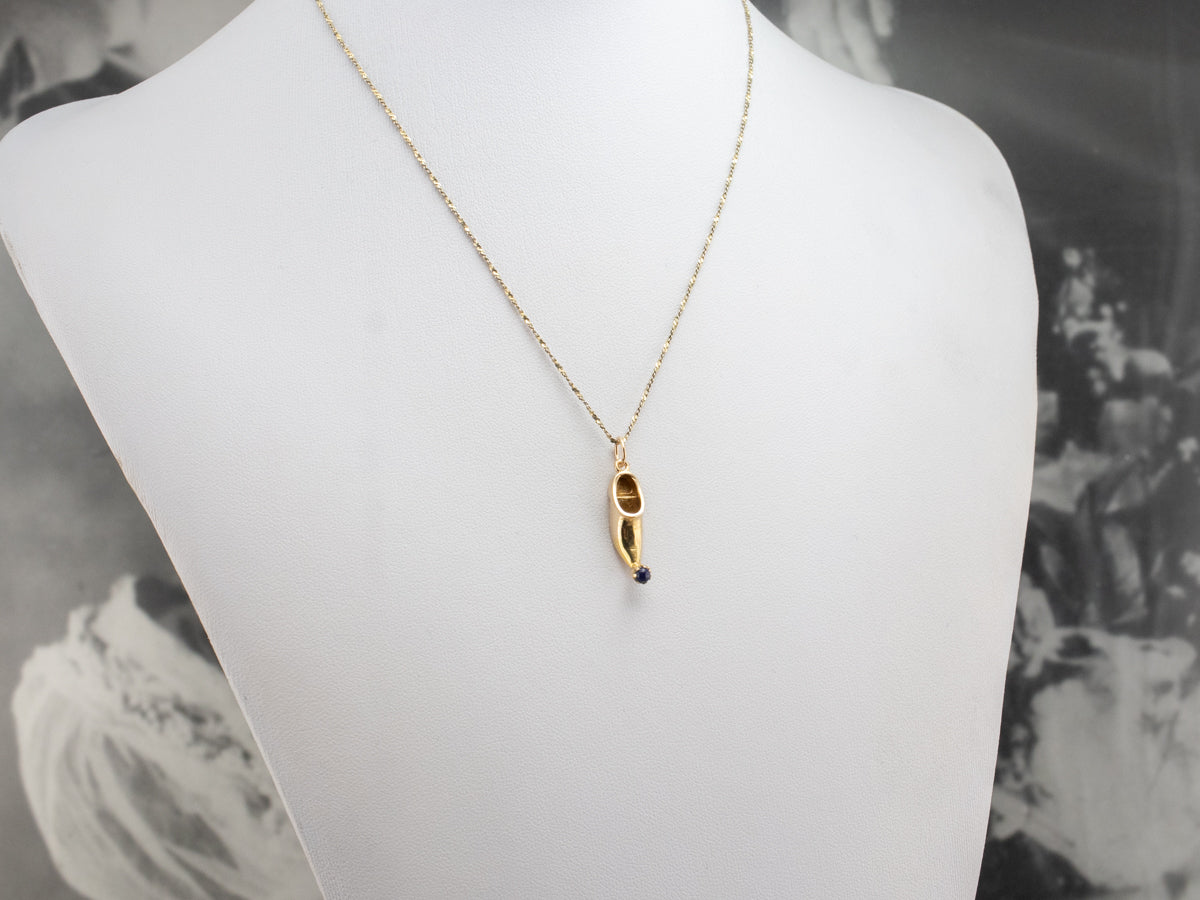 Gold Pointed Slipper Charm with Lapis Accent