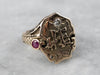 Chinese Style Diamond Ruby "HE" Signet Ring