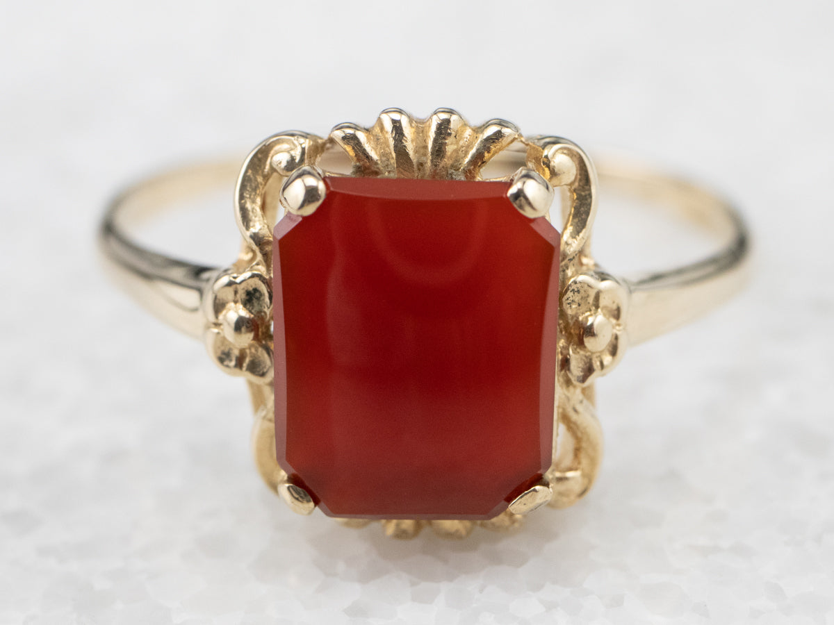 Vintage Ornate Carnelian Gold Ring