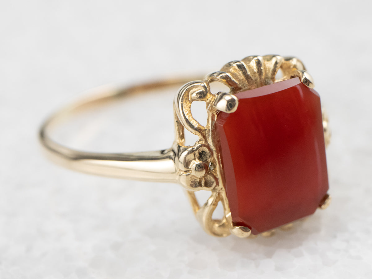 Vintage Ornate Carnelian Gold Ring