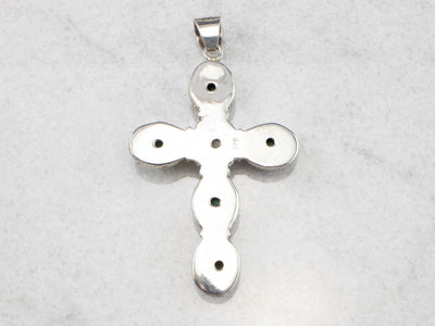 Large Moonstone Turquoise Sterling Silver Cross Pendant