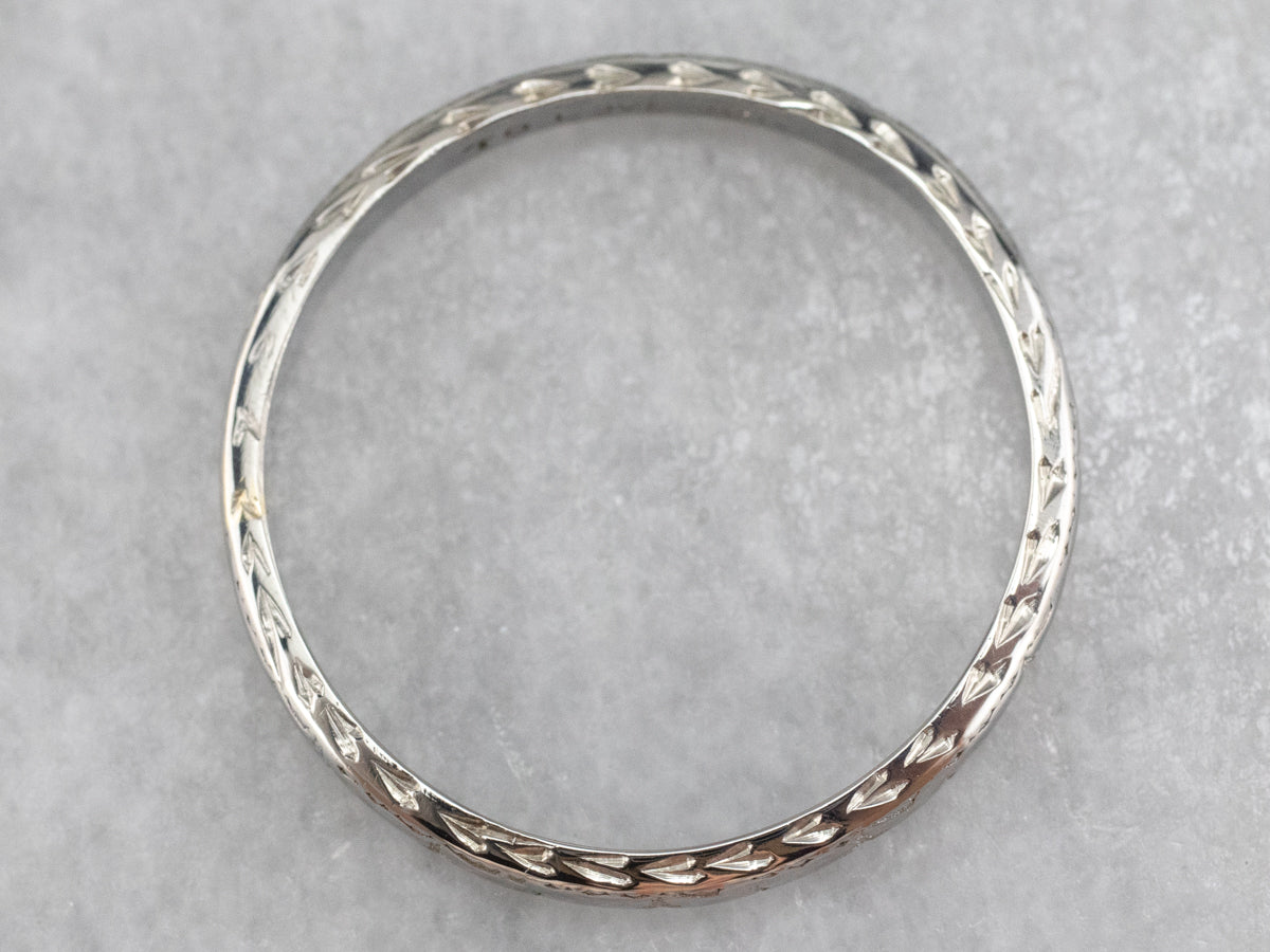 Vintage Patterned White Gold Wedding Band