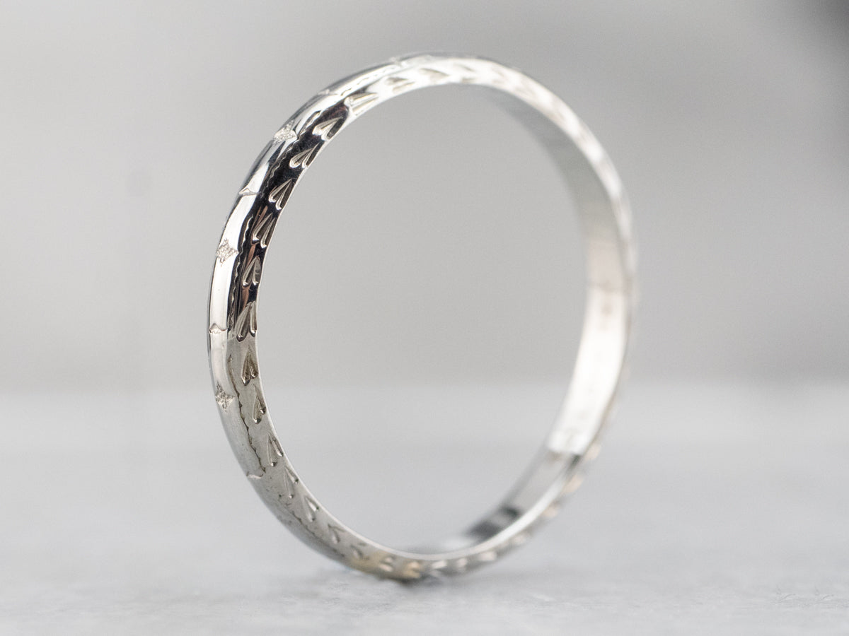 Vintage Patterned White Gold Wedding Band