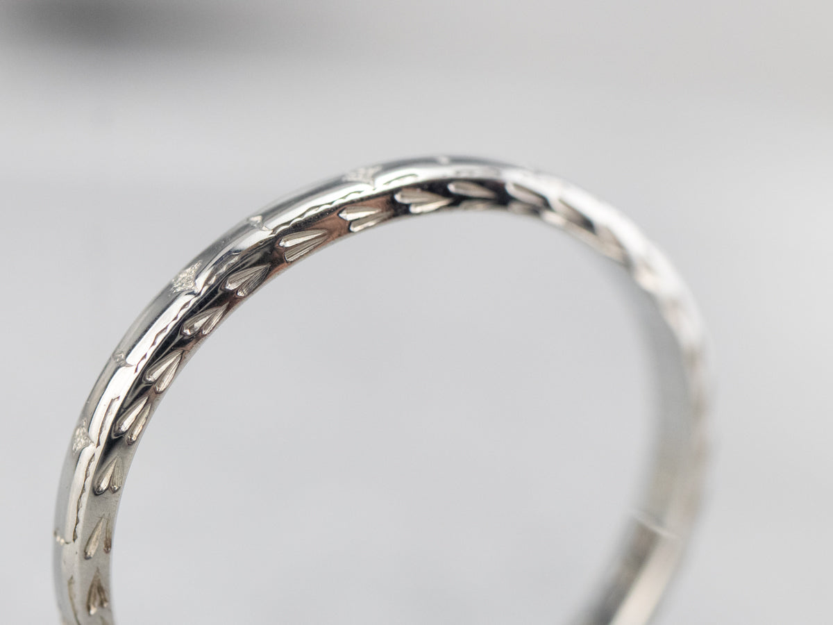 Vintage Patterned White Gold Wedding Band