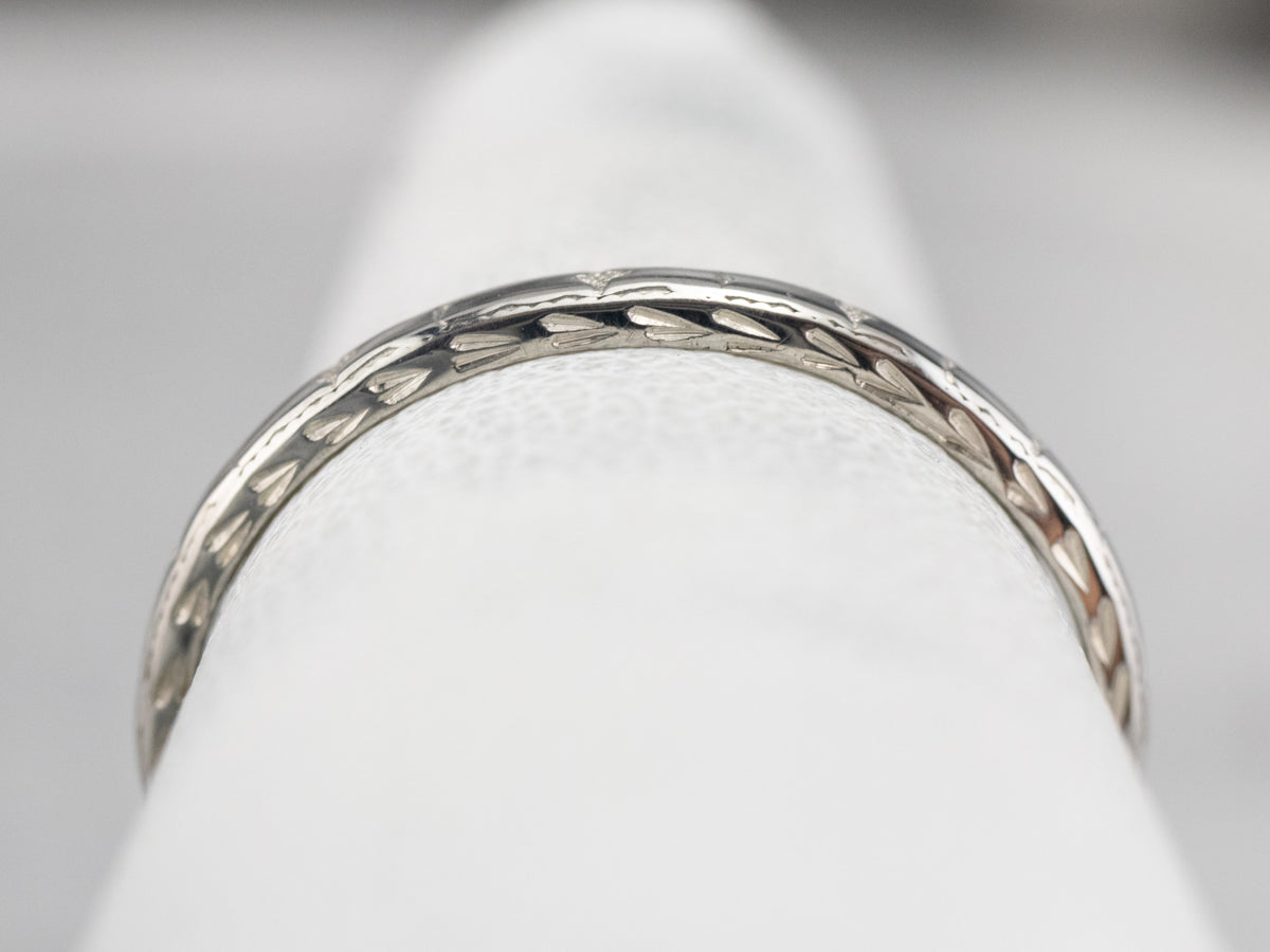 Vintage Patterned White Gold Wedding Band