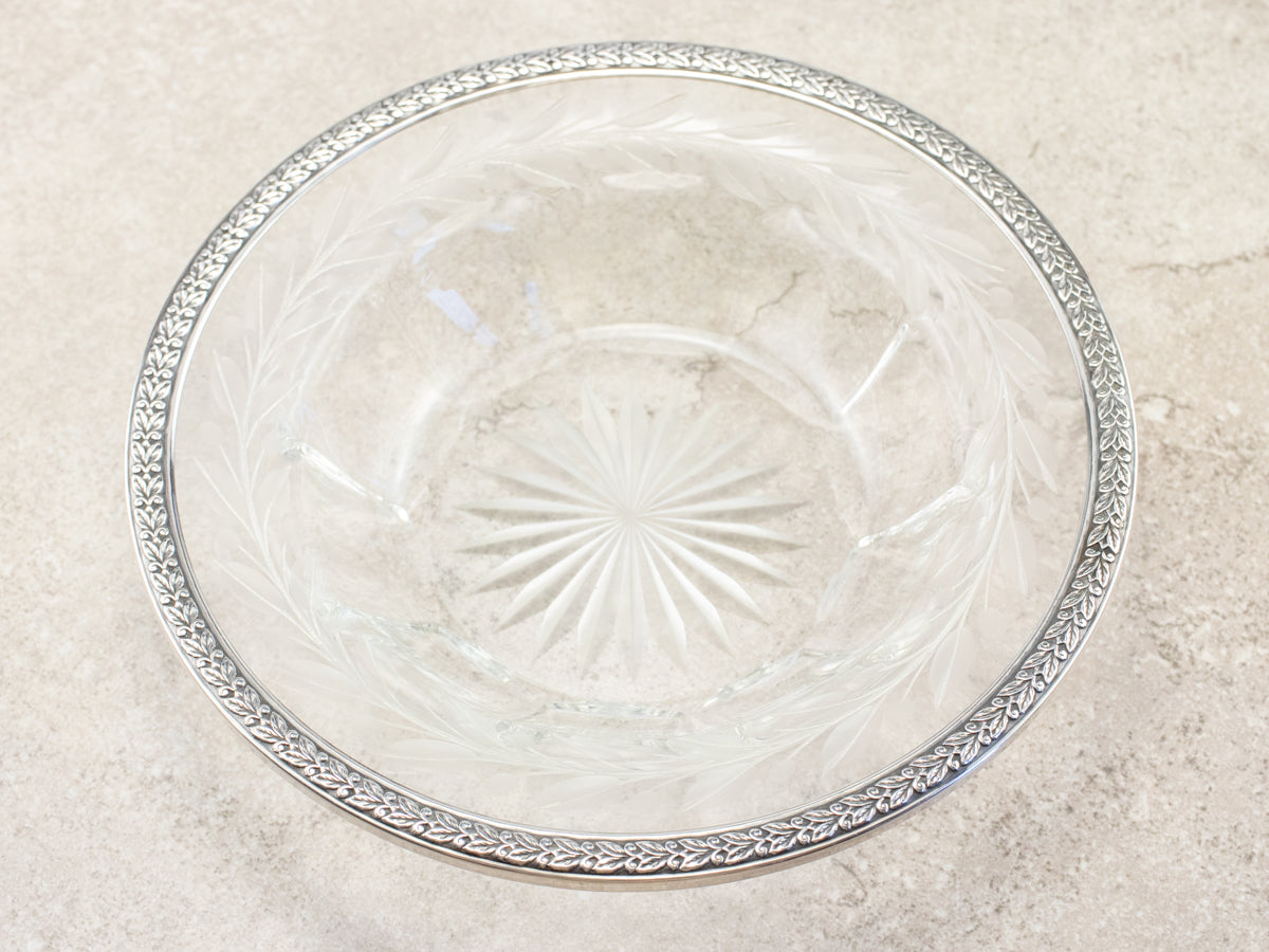 Vintage Sterling Silver and Etched Glass Bowl
