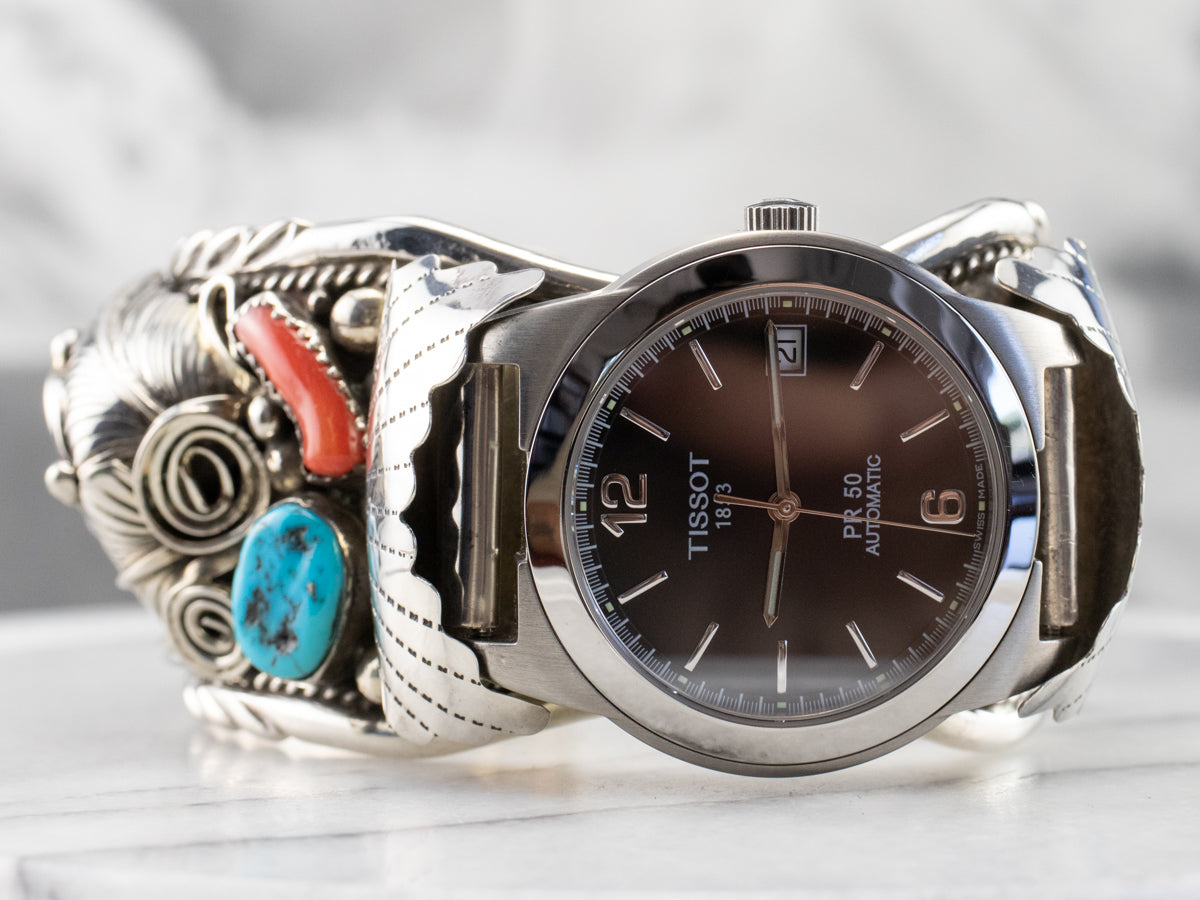 Brazalete de reloj Tissot coral navajo y turquesa