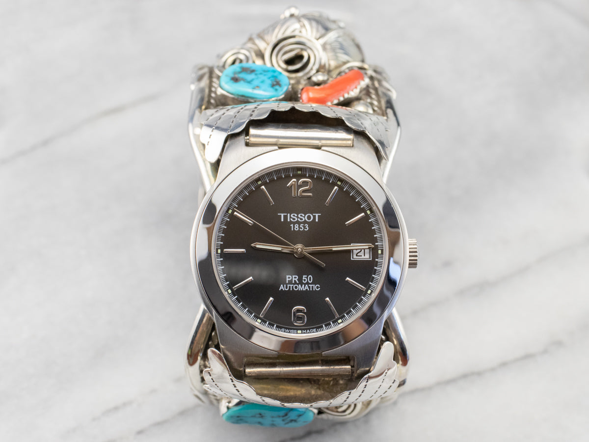 Brazalete de reloj Tissot coral navajo y turquesa