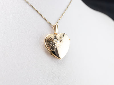 Heart Shaped Engraved Gold Locket
