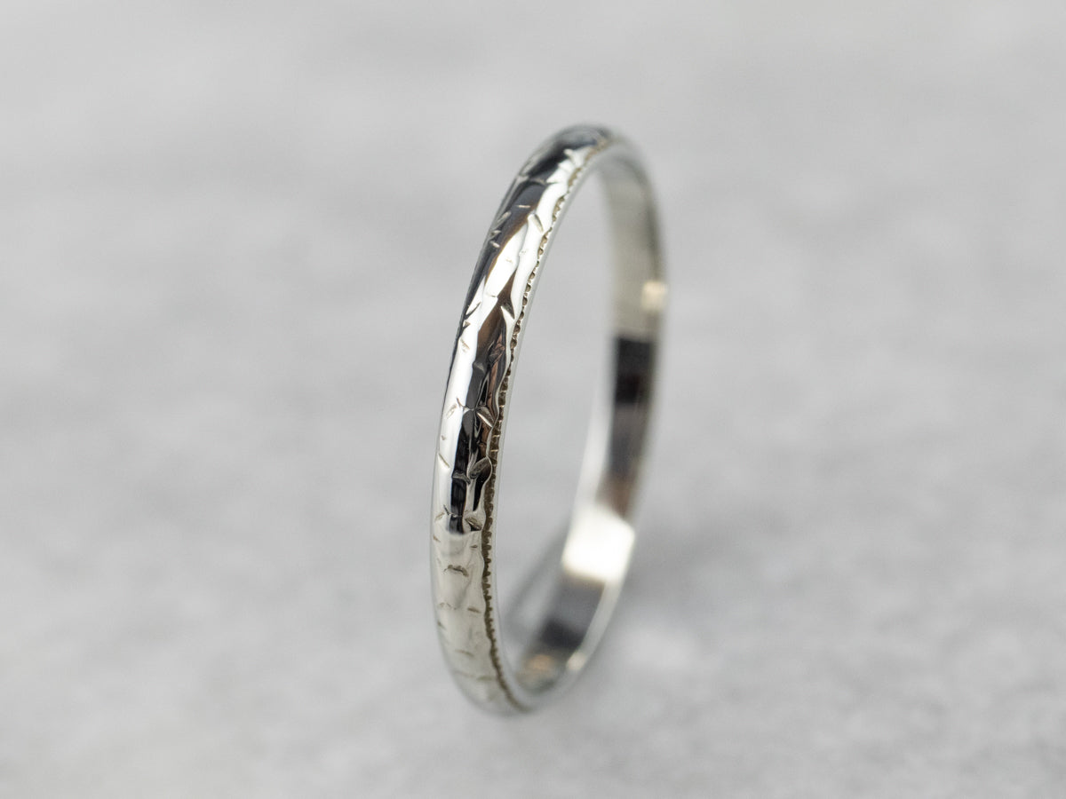 Art Deco Patterned 18K White Gold Wedding Band