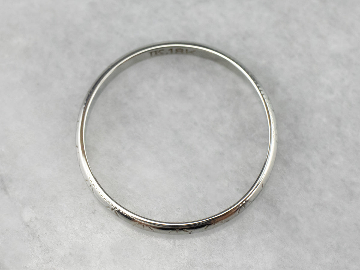 Art Deco Patterned 18K White Gold Wedding Band