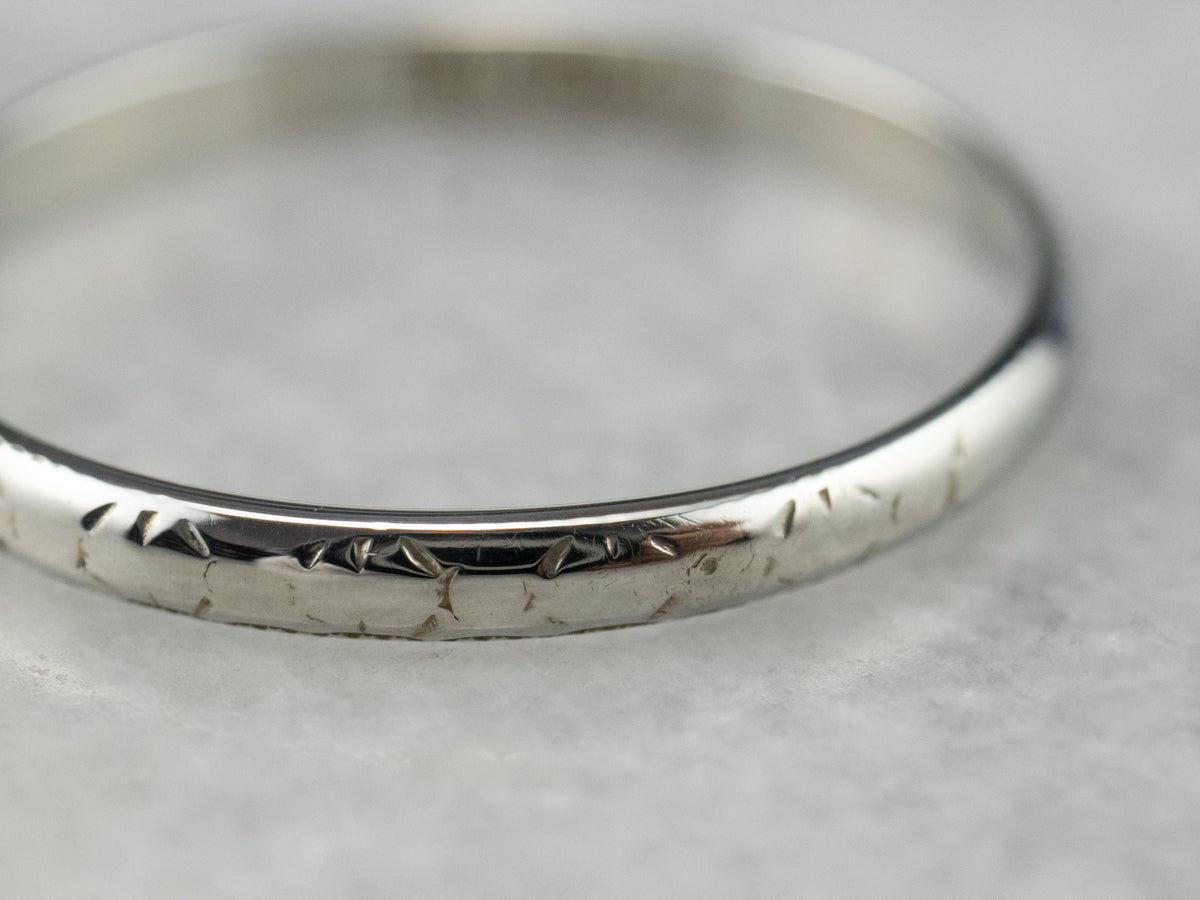 Art Deco Patterned 18K White Gold Wedding Band
