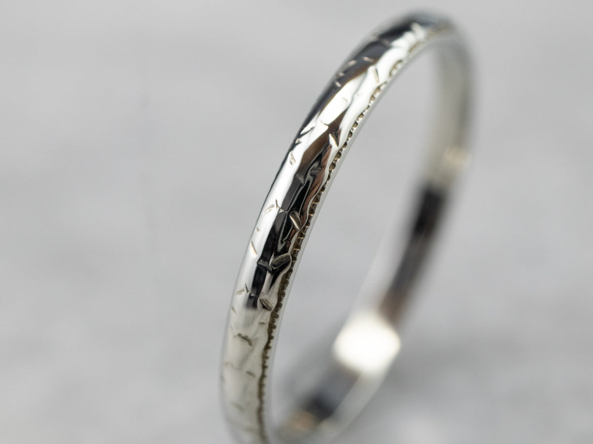 Art Deco Patterned 18K White Gold Wedding Band