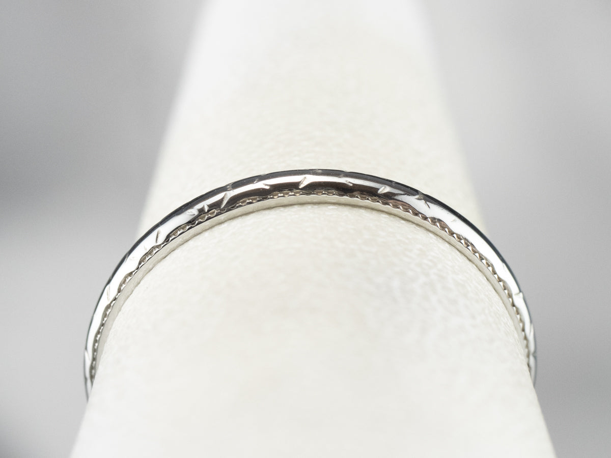 Art Deco Patterned 18K White Gold Wedding Band