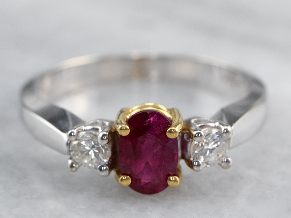 Two Tone Gold Ruby and Diamond Ring