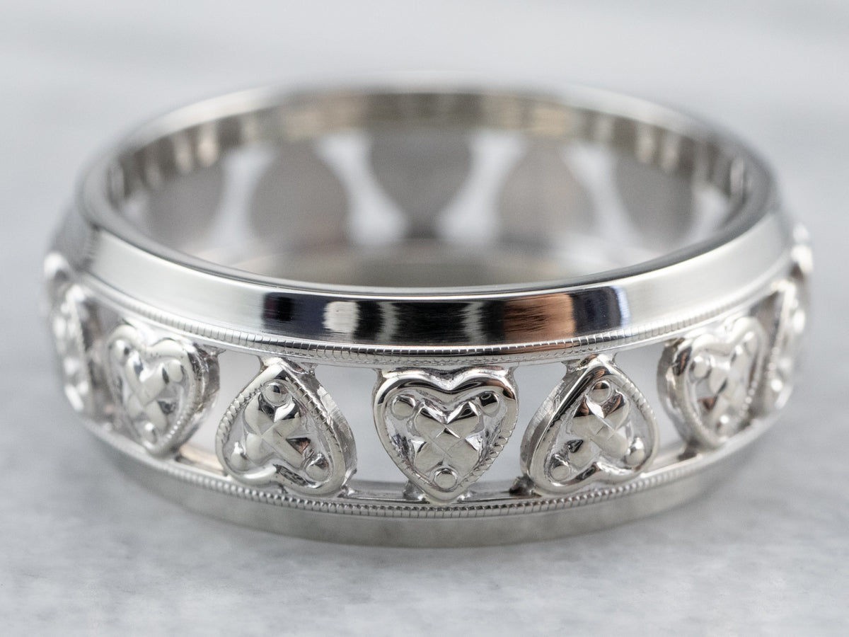 White Gold Heart Pattern Band