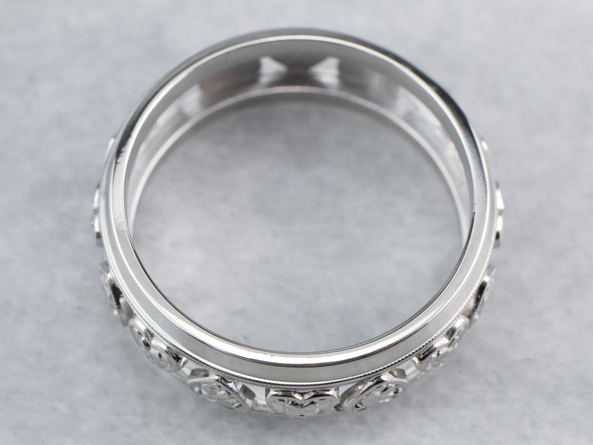 White Gold Heart Pattern Band