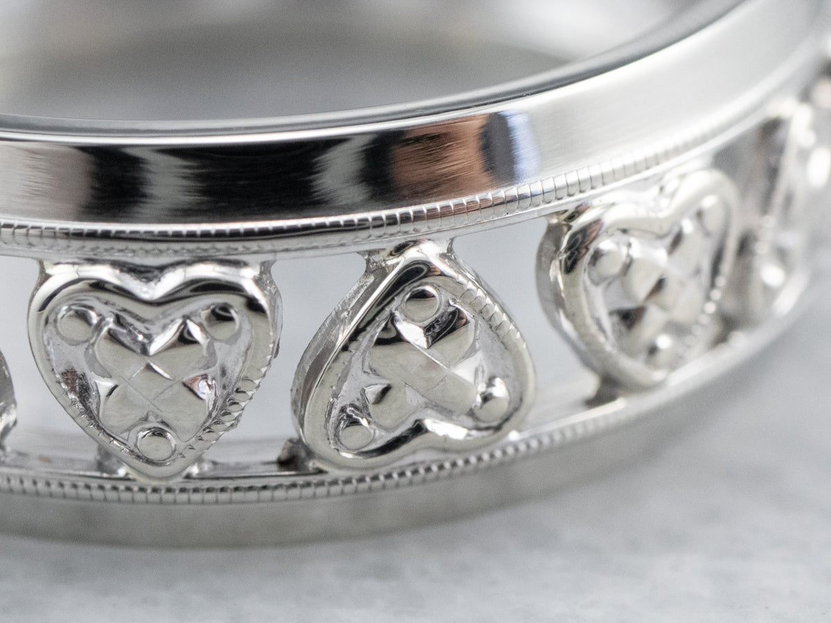 White Gold Heart Pattern Band