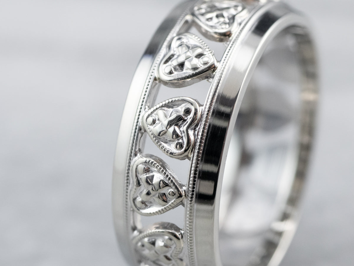 White Gold Heart Pattern Band