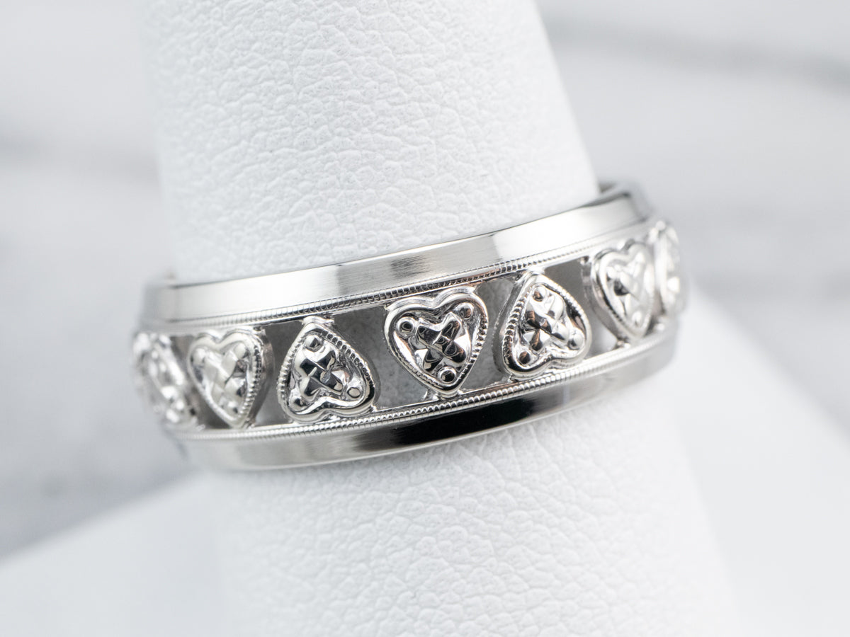 White Gold Heart Pattern Band