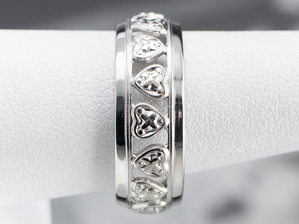 White Gold Heart Pattern Band