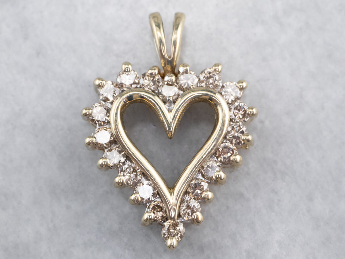Champagne Diamond Heart Halo Pendant