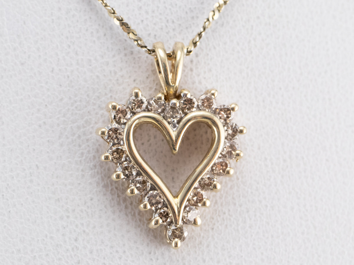 Champagne Diamond Heart Halo Pendant