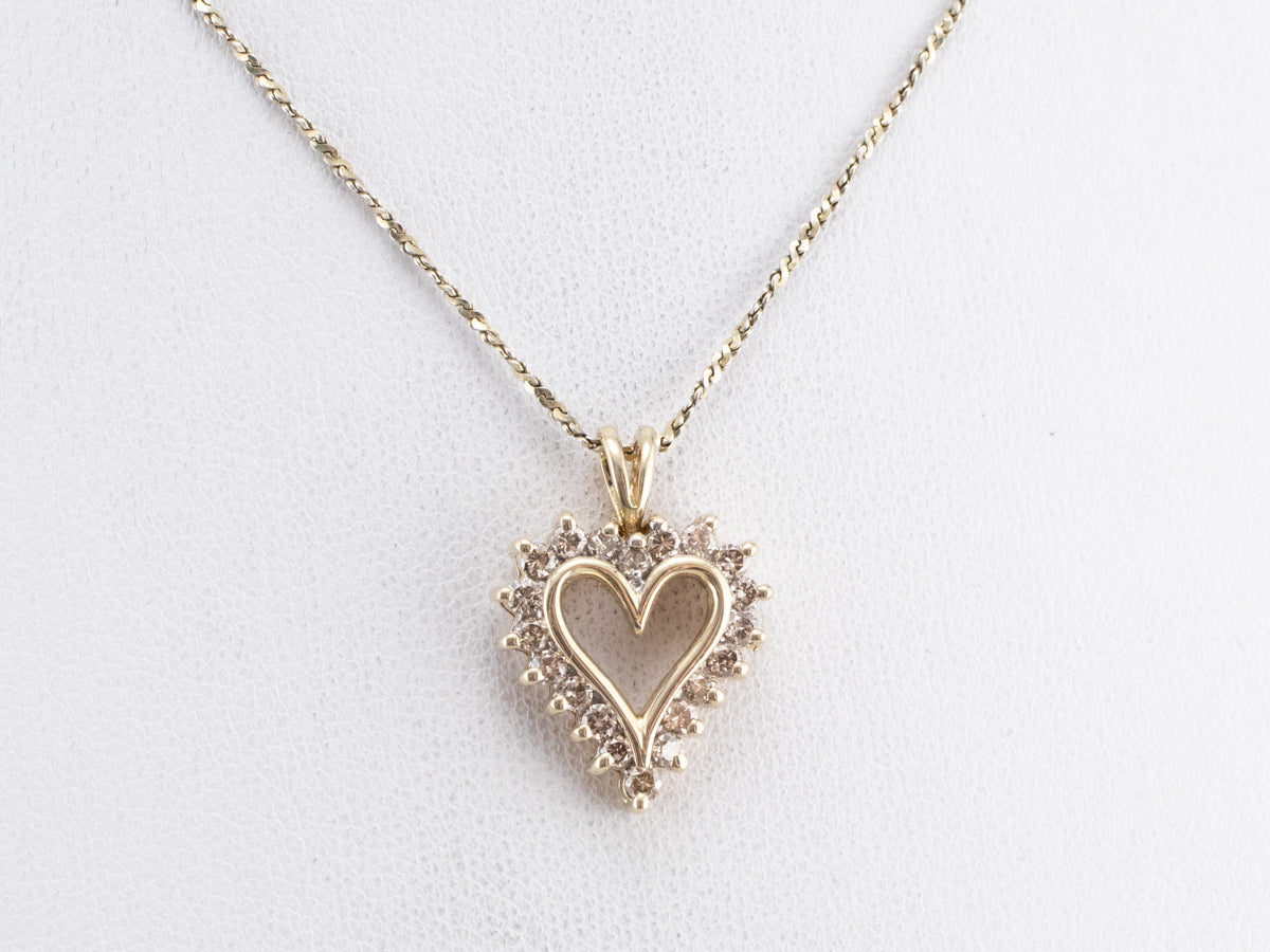 Champagne Diamond Heart Halo Pendant
