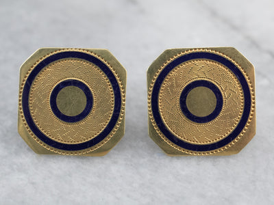 Blue Enamel Gold Geometric Stud Earrings