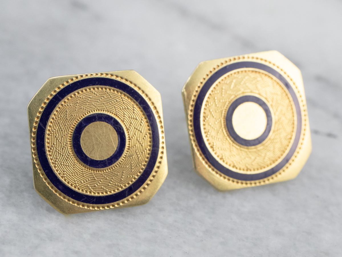 Blue Enamel Gold Geometric Stud Earrings