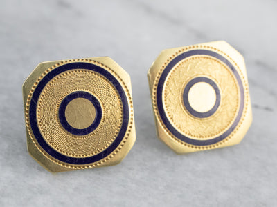 Blue Enamel Gold Geometric Stud Earrings