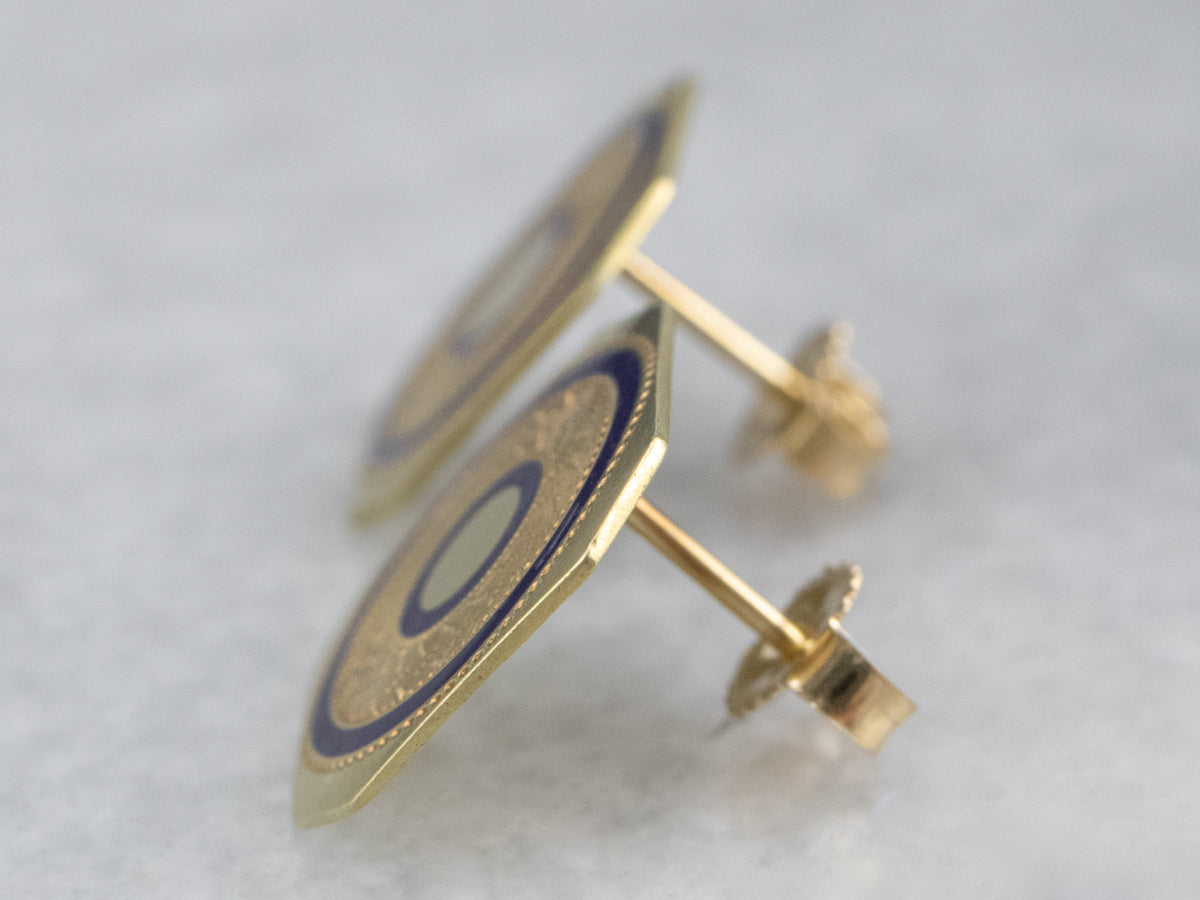 Blue Enamel Gold Geometric Stud Earrings
