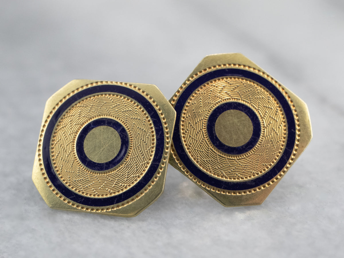 Blue Enamel Gold Geometric Stud Earrings