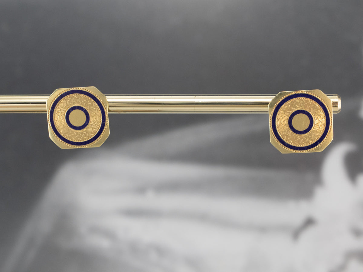 Blue Enamel Gold Geometric Stud Earrings