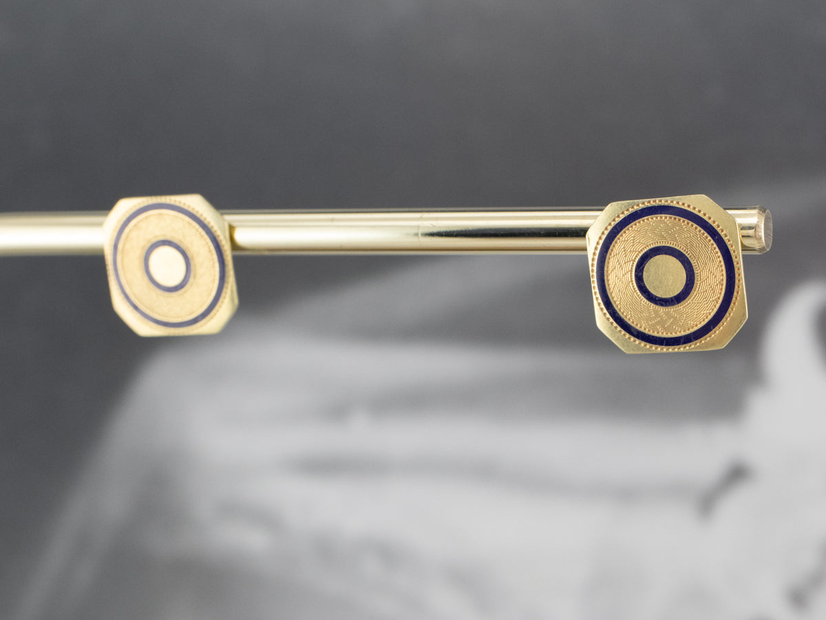 Blue Enamel Gold Geometric Stud Earrings