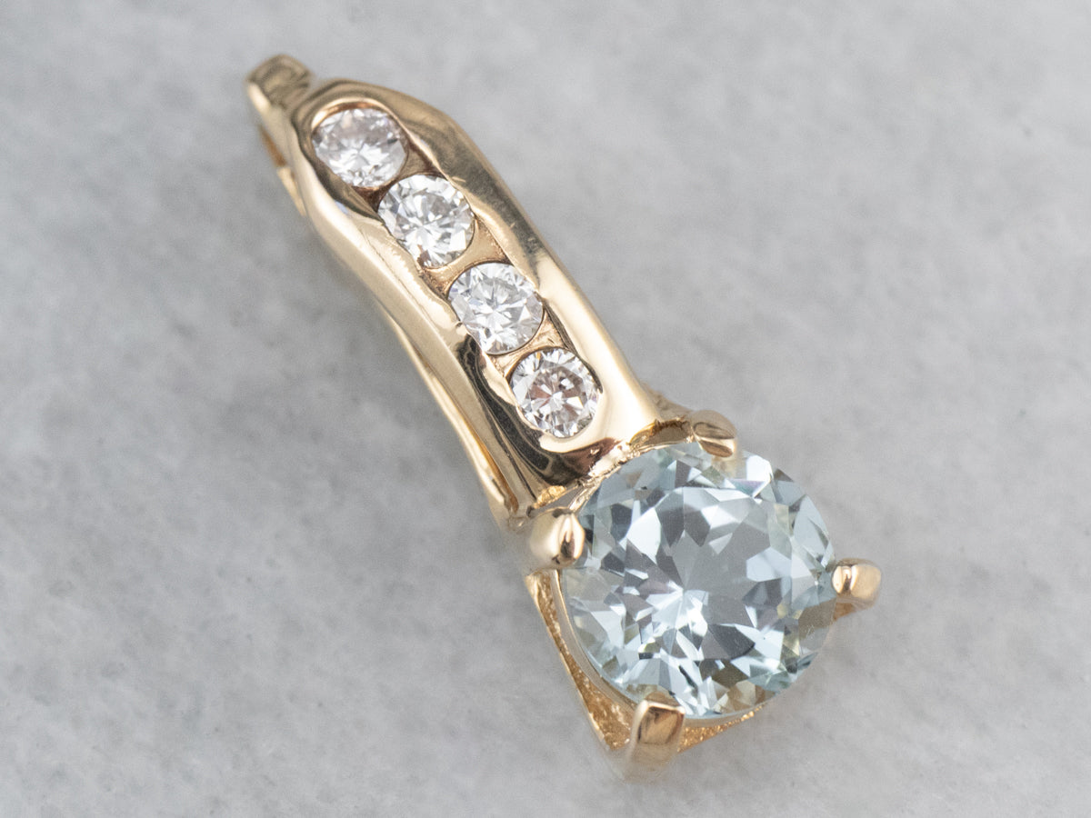 Aquamarine Diamond Gold Pendant