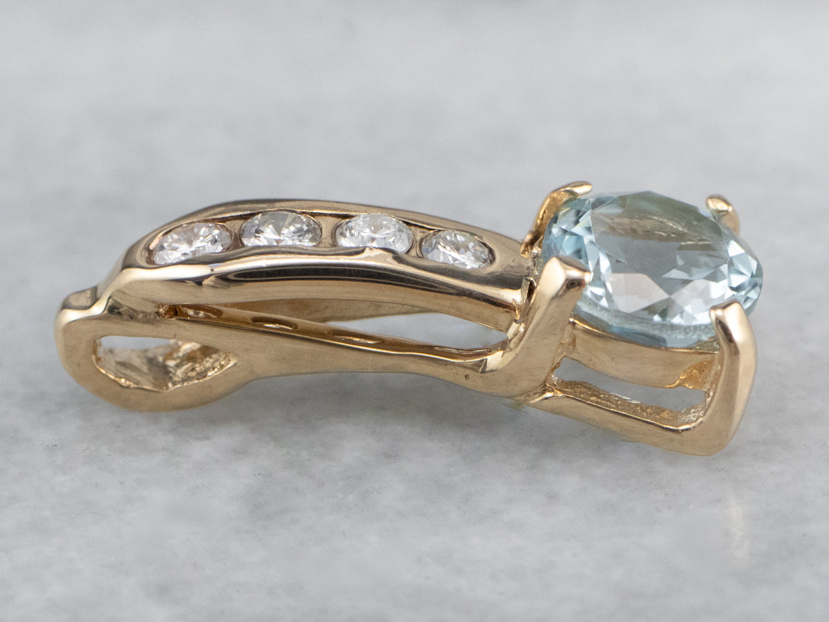 Aquamarine Diamond Gold Pendant