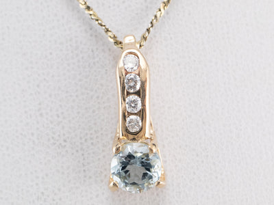 Aquamarine Diamond Gold Pendant