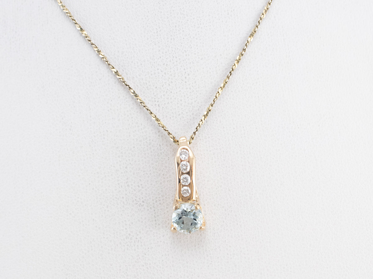 Aquamarine Diamond Gold Pendant