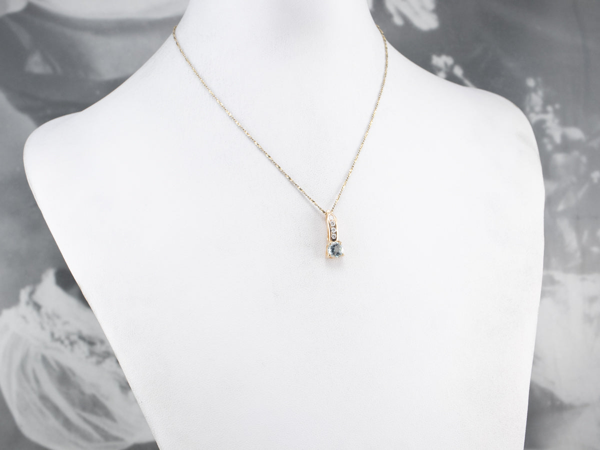 Aquamarine Diamond Gold Pendant
