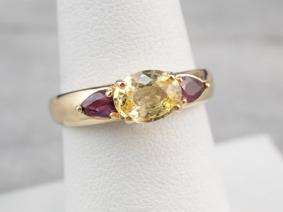 Gold Yellow Sapphire and Ruby Ring