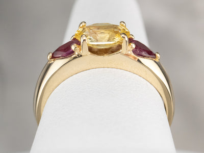Gold Yellow Sapphire and Ruby Ring