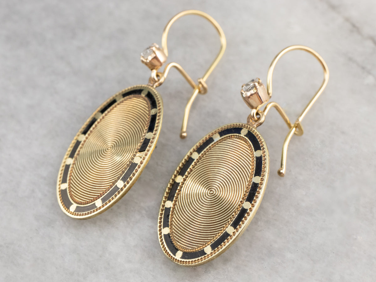 Enamel Diamond and Gold Cufflink Earrings