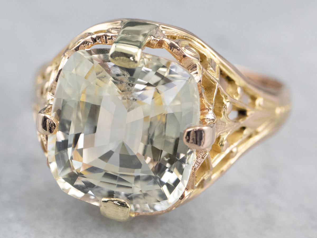 Yellow Sapphire Art Deco Gold Filigree Statement Ring
