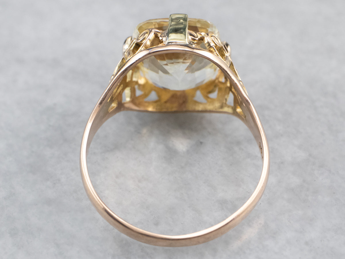 Yellow Sapphire Art Deco Gold Filigree Statement Ring