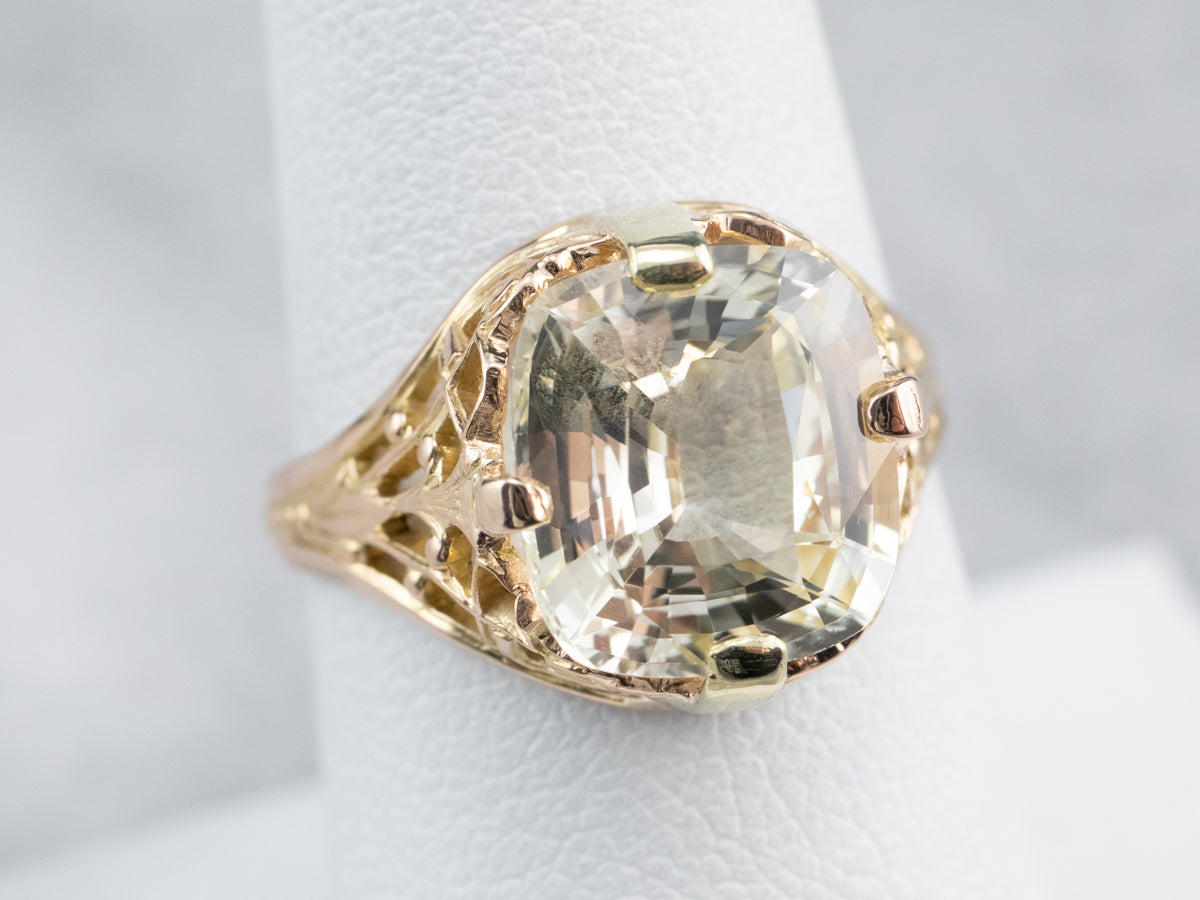 Yellow Sapphire Art Deco Gold Filigree Statement Ring
