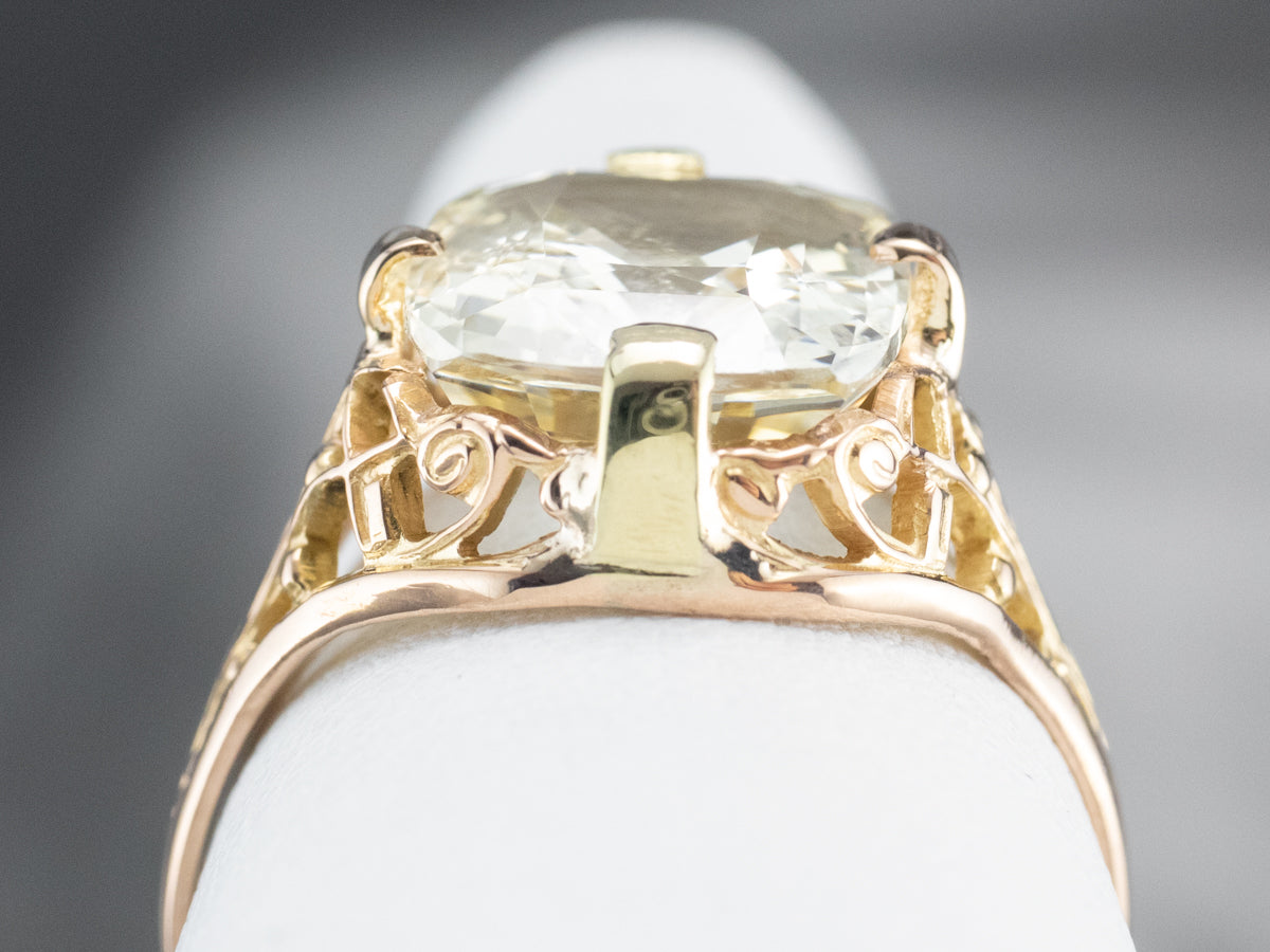 Yellow Sapphire Art Deco Gold Filigree Statement Ring