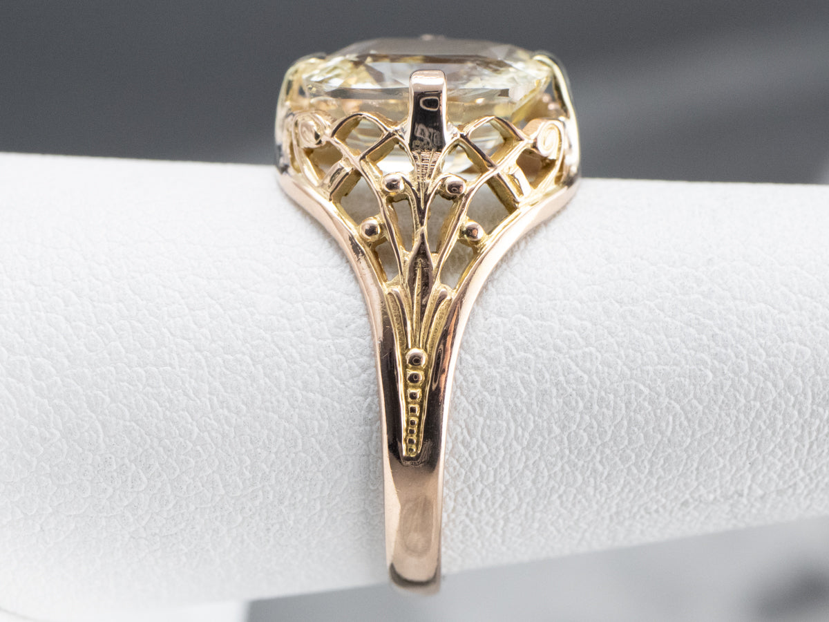 Yellow Sapphire Art Deco Gold Filigree Statement Ring