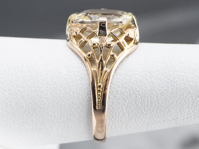 Yellow Sapphire Art Deco Gold Filigree Statement Ring